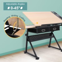 Zeny Drafting Table Art Desk Drawing Table Height Adjustable Artist Table Tilted Tabletop W/Drafting Stool And Storage Drawer For Reading, Writing, Crafting, Painting Art