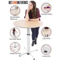 Stand Steady Adjustable Height Round Table - Ergonomic Sit To Stand Desk, Side Table, High Top Cocktail Cafe Table - Ideal For Saving Space And Comfortable Sitting (White/Maple, 31.5In X 28-42.5In)