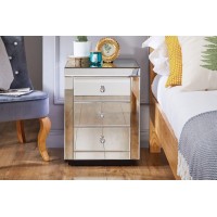 Furniturebox Italian Mirrored Nightstand - 3 Drawers Stunning Finish Bright Modern Bedside Table