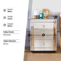 Furniturebox Italian Mirrored Nightstand - 3 Drawers Stunning Finish Bright Modern Bedside Table