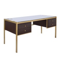 Acme Yumia Glass Rectangle Top 4-Drawer Writing Desk In Gold And Clear Glass