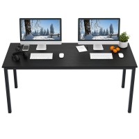Dlandhome 63 Inches X-Large Computer Desk, Composite Wood Board, Decent And Steady Home Office Desk/Workstation/Table, Bs1-160Bb Black Walnut And Black Legs, 1 Pack