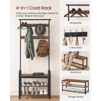 Vasagle Coat Rack, Hall Tree With Shoe Bench For Entryway, Entryway Bench With Coat Rack, 4-In-1, With 9 Removable Hooks, A Hanging Rod, 13.3 X 28.3 X 72.1 Inches, Rustic Brown And Black Uhsr40B