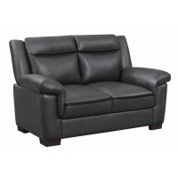 Contemporary stationary sofa setSmooth leatherette upholsteryComfortable cushioned seatsHigh pillow top back for extra comfort and supportPerfect for small spacesHigh-quality wooden frame