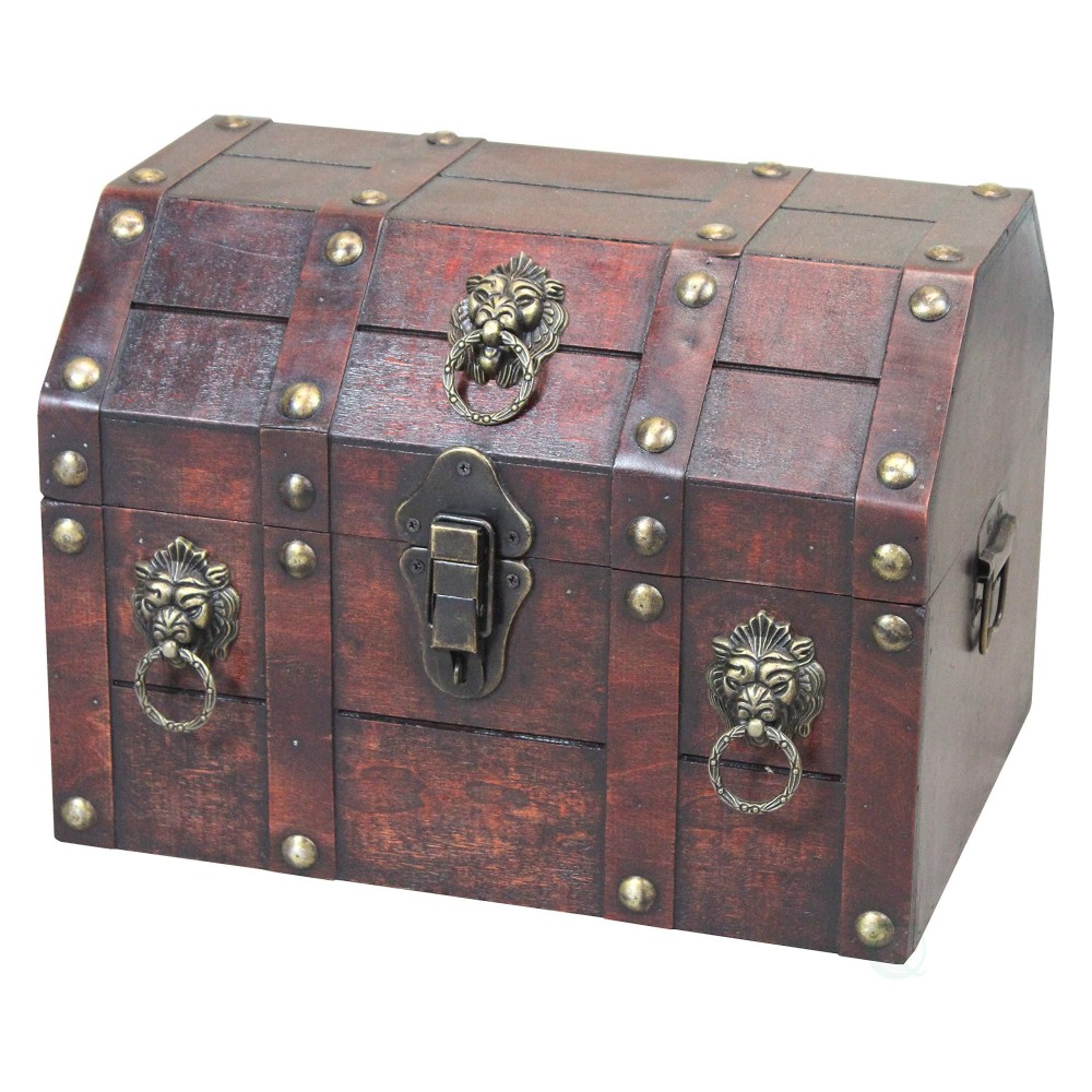 Antique Wooden Pirate Chest With Lion Rings