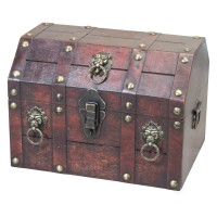 Antique Wooden Pirate Chest With Lion Rings