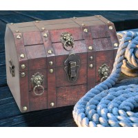 Antique Wooden Pirate Chest With Lion Rings