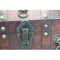 Antique Wooden Pirate Chest With Lion Rings