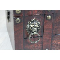 Antique Wooden Pirate Chest With Lion Rings