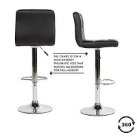 Bestoffice Bar Stool Barstools Bar Chairs Counter Height Adjustable Swivel Stool With Back Pu Leather Kitchen Counter Stools Set Of 2 Dining Chairs (Black)