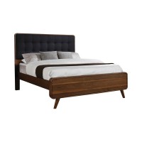 Mid-century design with a swanky, luxe look and feel that converts your bedroom into the ultimate retreatRounded corners throughout add updated, modern flairRounded tapered legs and a dark walnut finish add quintessential styleBed features a thick, padded