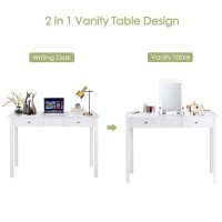 Giantex Vanity Table With Flip Top Mirror, Makeup Dressing Table Writing Desk With 2 Drawers And Removable Organizer 9 Compartments, Bedroom Vanity Table For Girls Women, Easy Assembly, White