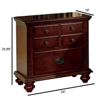 Benjara 25-Inch Handcrafted Nightstand, 2 Drawers, Antique Style Gold Knobs, Cherry Brown Wood