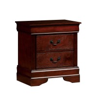 Benjara Wooden Storage Nightstand With Antique Metal Drawer Pulls, Cherry Brown