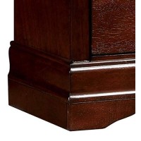 Benjara Wooden Storage Nightstand With Antique Metal Drawer Pulls, Cherry Brown