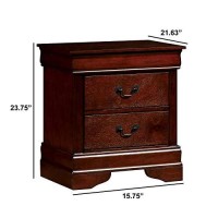 Benjara Wooden Storage Nightstand With Antique Metal Drawer Pulls, Cherry Brown