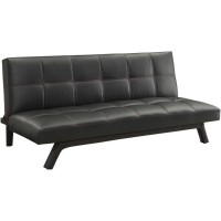 74 Inch Modern Futon Sofa Bed, Fully Upholstered, Square Stitching, Black(D0102H76Hrp)