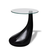 Vidaxl Modern Coffee Table With Round Glass Tabletop, Compact Size, High Gloss And Durable Fiberglass Base, Easy-To-Clean, Black