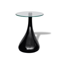 Vidaxl Modern Coffee Table With Round Glass Tabletop, Compact Size, High Gloss And Durable Fiberglass Base, Easy-To-Clean, Black