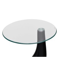 Vidaxl Modern Coffee Table With Round Glass Tabletop, Compact Size, High Gloss And Durable Fiberglass Base, Easy-To-Clean, Black