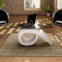 vidaXL Coffee Table with Oval Glass Top High Gloss White 240431