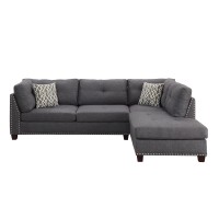 Acme Laurissa Sectional Sofa With 2 Pillows And Ottoman In Light Charcoal Linen