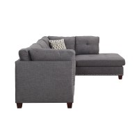 Acme Laurissa Sectional Sofa With 2 Pillows And Ottoman In Light Charcoal Linen