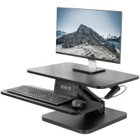 Vivo Black Height Adjustable 25 Inch Standing Desk Converter, Compact Sit Stand Tabletop Monitor Riser Workstation, Desk-V001G