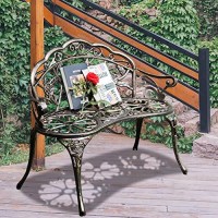 Fdw Garden Bench Park Bench Metal Bench Outdoor Benches Patio Yard Bench Floral Rose Accented Bronze
