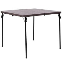 Flash Furniture Dunham 2.83-Foot Square Bi-Fold Brown Wood Grain Plastic Folding Table With Carrying Handle