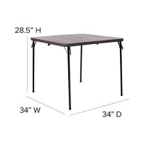 Flash Furniture Dunham 2.83-Foot Square Bi-Fold Brown Wood Grain Plastic Folding Table With Carrying Handle