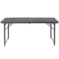 4-Foot Height Adjustable Bi-Fold Dark Gray Plastic Folding Table With Carrying Handle