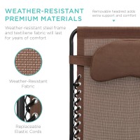 Best Choice Products Oversized Zero Gravity Chair, Folding Outdoor Patio Lounge Recliner W/Cup Holder Accessory Tray And Removable Pillow - Brown