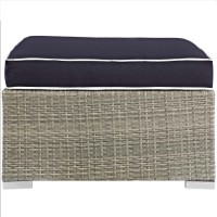 Modway Repose Wicker Rattan Outdoor Patio Ottoman Wth Cushions In Light Gray Navy