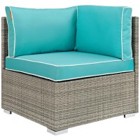 Modway Repose Wicker Rattan Outdoor Patio Ottoman Wth Cushions In Light Gray Turquoise