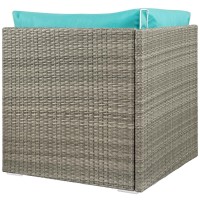 Modway Repose Wicker Rattan Outdoor Patio Ottoman Wth Cushions In Light Gray Turquoise