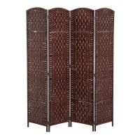 Homcom Room Divider 4 Panels Folding Privacy Screen 6Ft Tall Portable Wicker Weave Partition Wall Divider For Bedroom Home Office, Brown