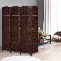 Homcom Room Divider 4 Panels Folding Privacy Screen 6Ft Tall Portable Wicker Weave Partition Wall Divider For Bedroom Home Office, Brown