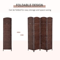 Homcom Room Divider 4 Panels Folding Privacy Screen 6Ft Tall Portable Wicker Weave Partition Wall Divider For Bedroom Home Office, Brown