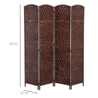 Homcom Room Divider 4 Panels Folding Privacy Screen 6Ft Tall Portable Wicker Weave Partition Wall Divider For Bedroom Home Office, Brown