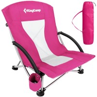 Kingcamp Portable Lightweight Sitting Sand Beach Chairs For Adults, Women With Cup Holder, Carrying Bag, Straps For Outdoor Camping Lawn Concert Travel Festival, Red Pink, Low Back, Lowback_Rose
