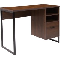 Northbrook Rustic Coffee Wood Grain Finish Computer Desk With Black Metal Frame