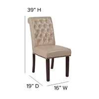 Flash Furniture Set Of 2 Hercules Series Beige Leathersoft Parsons Chair With Rolled Back, Accent Nail Trim And Walnut Finish