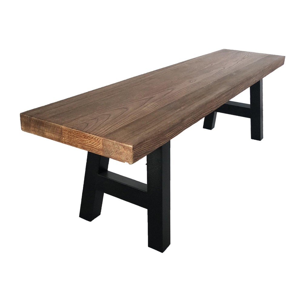 Christopher Knight Home Lido Outdoor Lightweight Concrete Dining Bench, Natural Oak / Black