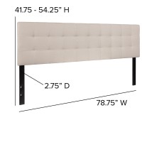 Bedford Tufted Upholstered King Size Headboard In Beige Fabric