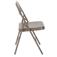 Hercules Series Double Braced Beige Metal Folding Chair