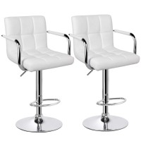 Yaheetech Bar Stools Set Of 2 Pu Leather Adjustable Swivel Barstools Hydraulic Kitchen Counter Height Bar Chairs With Armrest