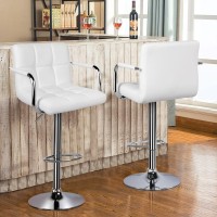 Yaheetech Bar Stools Set Of 2 Pu Leather Adjustable Swivel Barstools Hydraulic Kitchen Counter Height Bar Chairs With Armrest