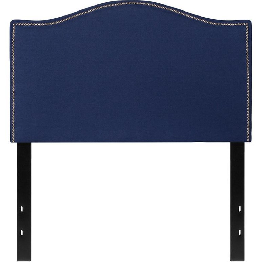 Lexington Upholstered Twin Size Headboard With Accent Nail Trim In Navy Fabric