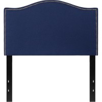 Lexington Upholstered Twin Size Headboard With Accent Nail Trim In Navy Fabric